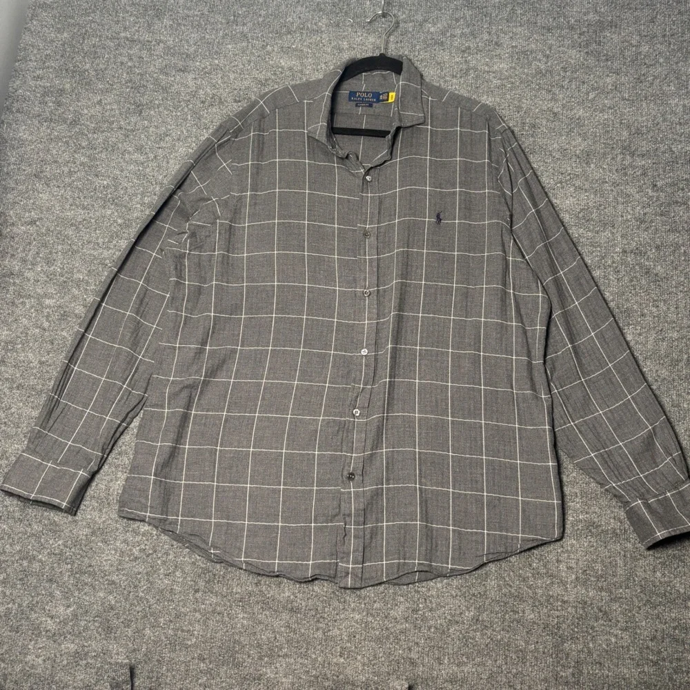 Polo‎ Ralph Lauren Mens XXL  Grey Classic Fit  Flannel Button Down Shirt